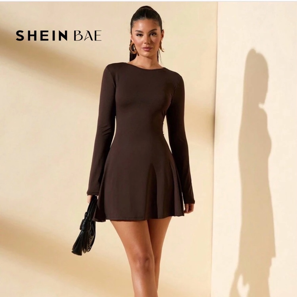 SHEIN BAE Chocolate Long Sleeve Dress - worn once